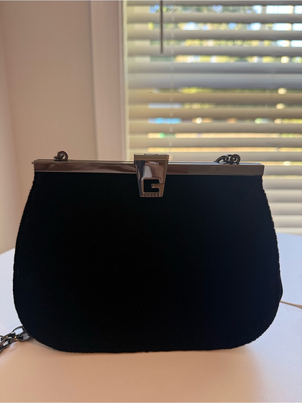 Guess Black Velvet Chain Evening Purse - Y2K Party Clutch